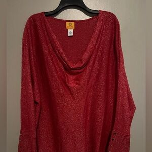 Ruby Rd. Shimmering Red Cowl Neck Sweater